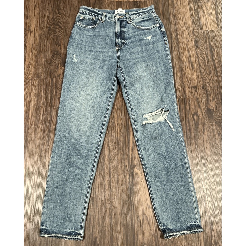 Pistola Woman's Jeans High Rise Relaxed Roller Size 26 In Washed Blue